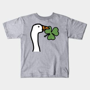 Portrait of a Gaming Goose Stealing a Shamrock Kids T-Shirt